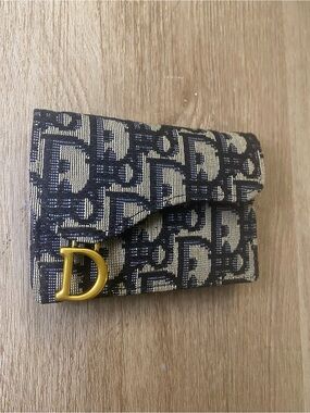 Dior Blue Oblique Saddle Lotus Wallet Gold Hardware w/ Box & Dust Bag